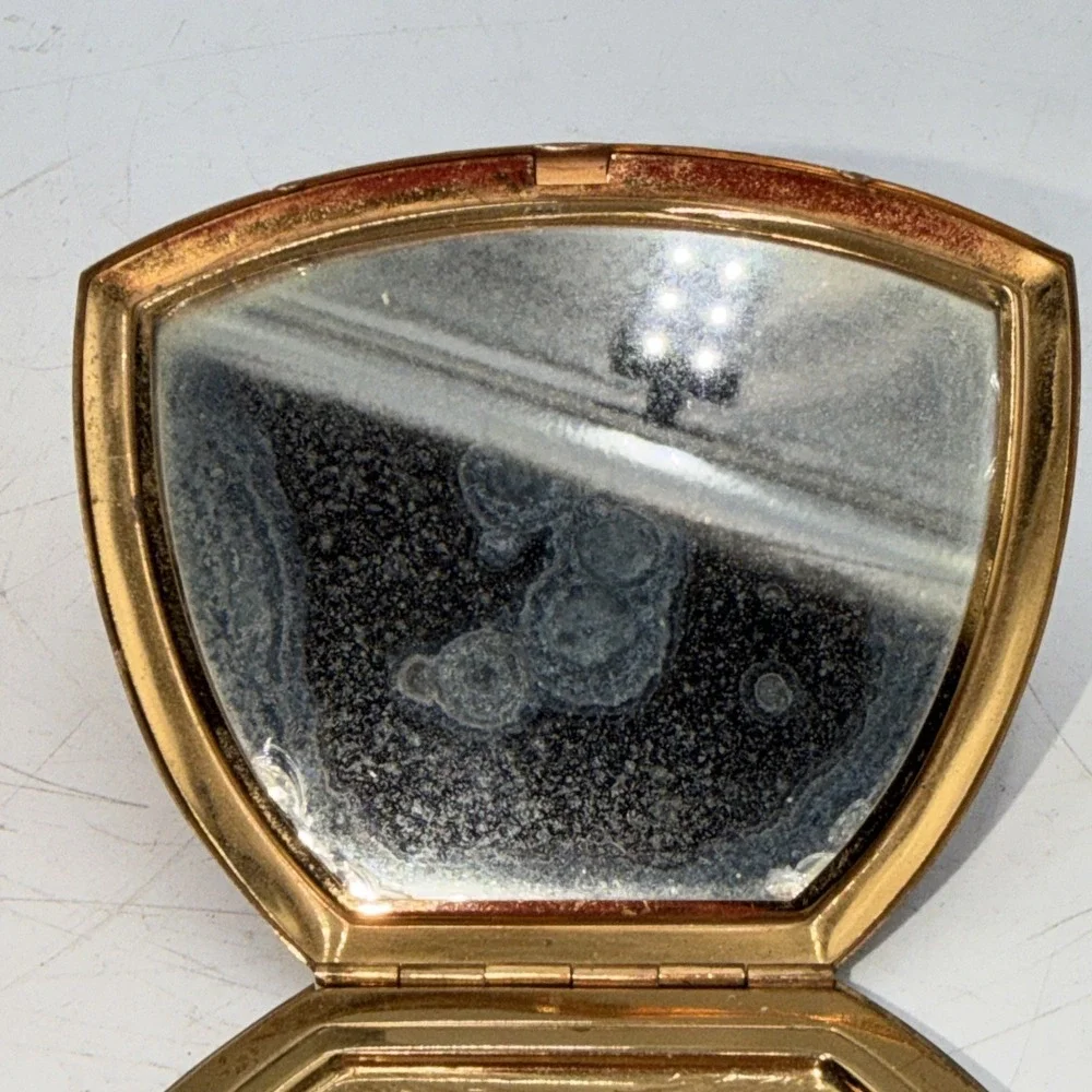 Elgin American Powder Compact with Mirror Gold Tone Etched Floral Design